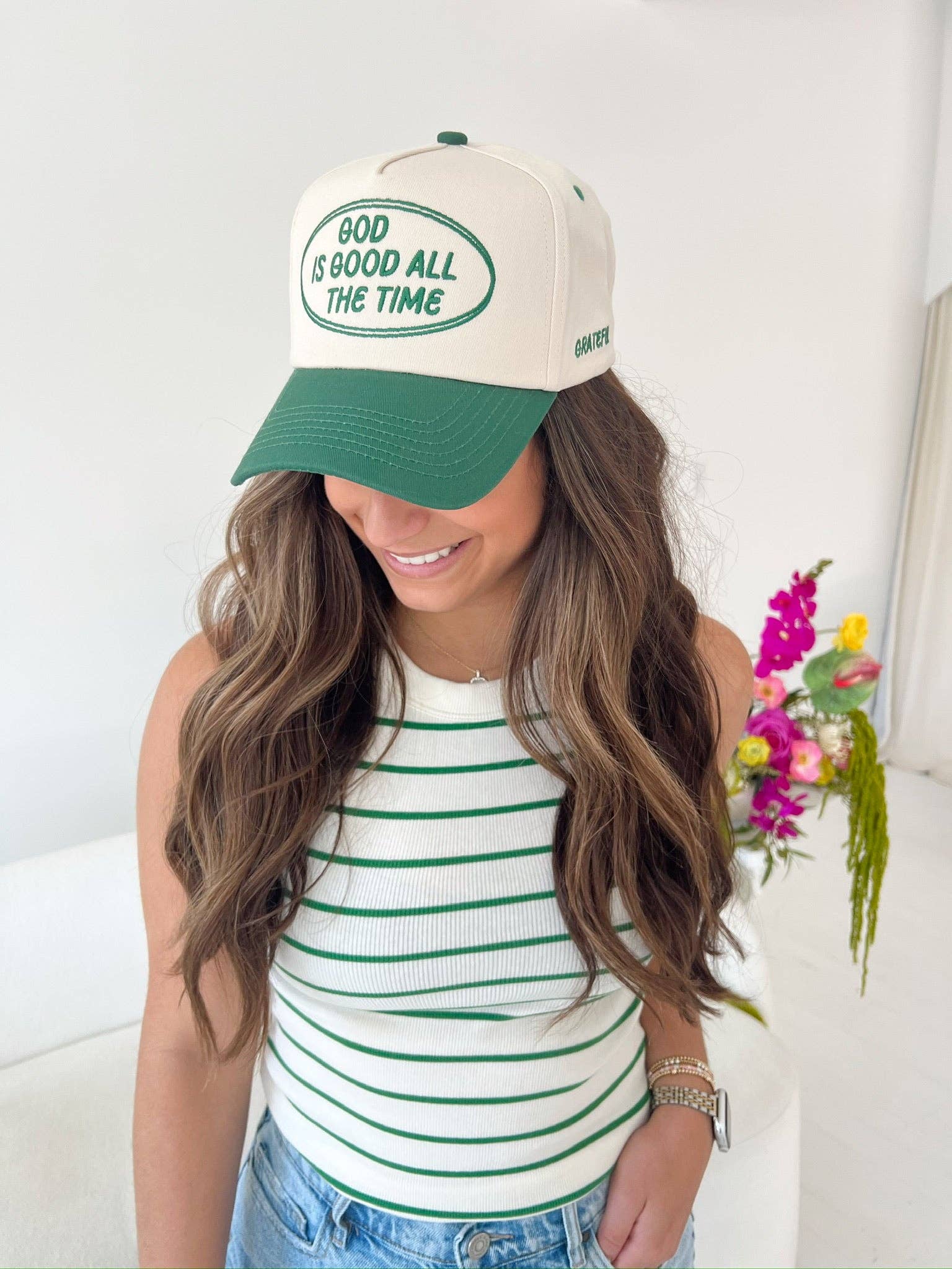 KENZKUSTOMZ - Wholesale Trucker Hat - Women's - God is Good - Green Vintage Trucker Hat1