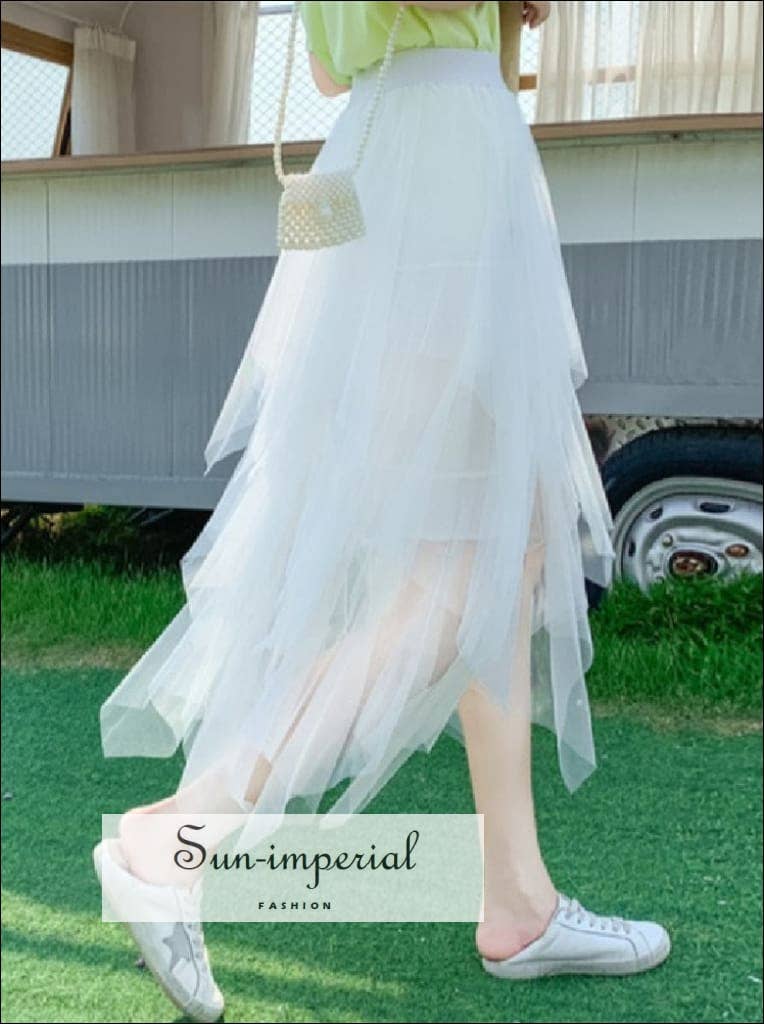 Sun Imperial - Wholesale Skirt - Women's - Tulle Mesh Maxi Skirt High Waist - Asymmetrical Silhouette6