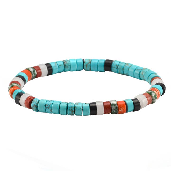 Heishi-armband med turkos och agat i svart, rött, vitt och grönt för wholesale av SIXTY STONES