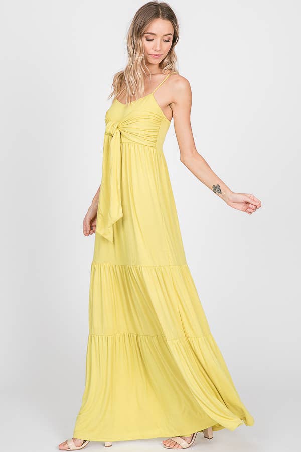 7th Ray - Vendita all'ingrosso Vestito - Donna - Abito lungo a balze con nodo frontale casual e spalline sottili D230716