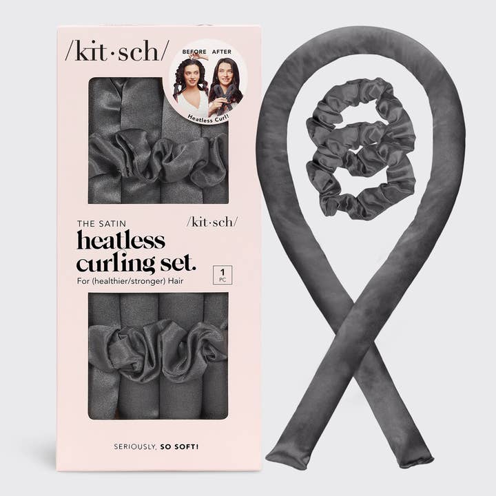 KITSCH - Wholesale Hair Curlers - Satin Heatless Curling Set - Charcoal