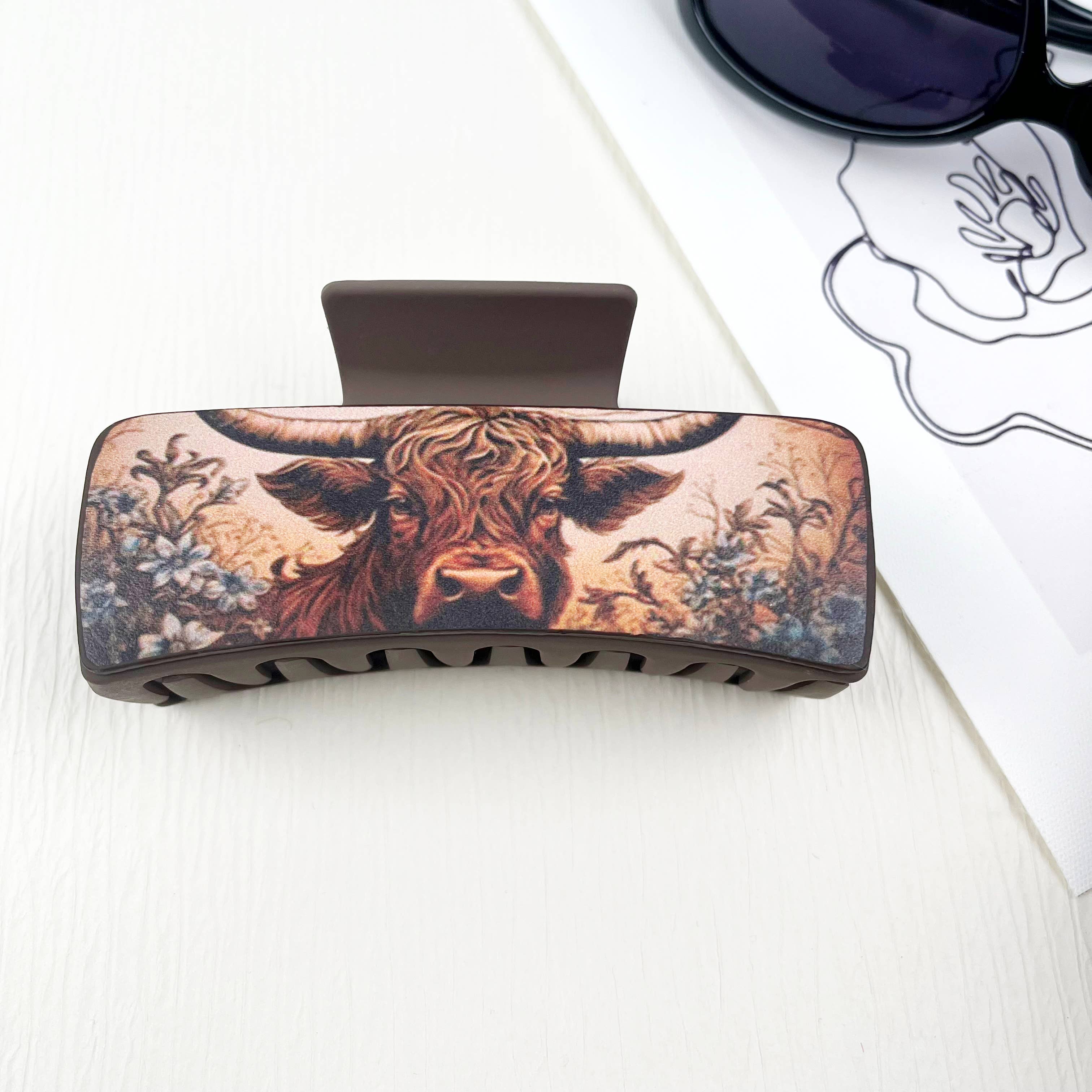 mildstyles - Wholesale Hair Clip - Women's - Western cowboy style cow head pattern PU leather Hair clips1