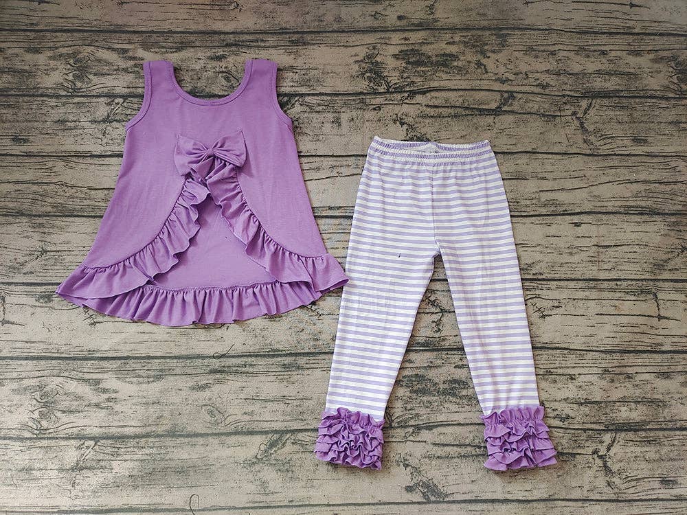 Aier Wholesale - Wholesale Top & Leggings Set - Kids - Baby Girls Lavender Tunic Stripe Legging Pants Clothes Sets3