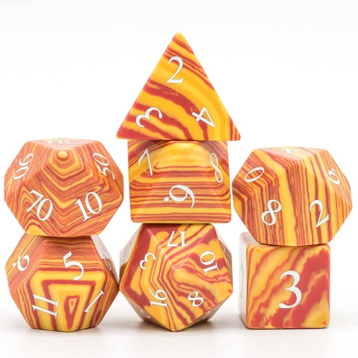 Geek Therapeutics - Wholesale Dice - Orange Malachite Gemstone Dice Set