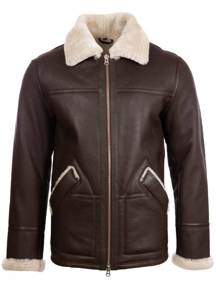 Veste en peau de mouton X9DP2 pour homme - Brun/Beige pour la vente par Aviatrix
