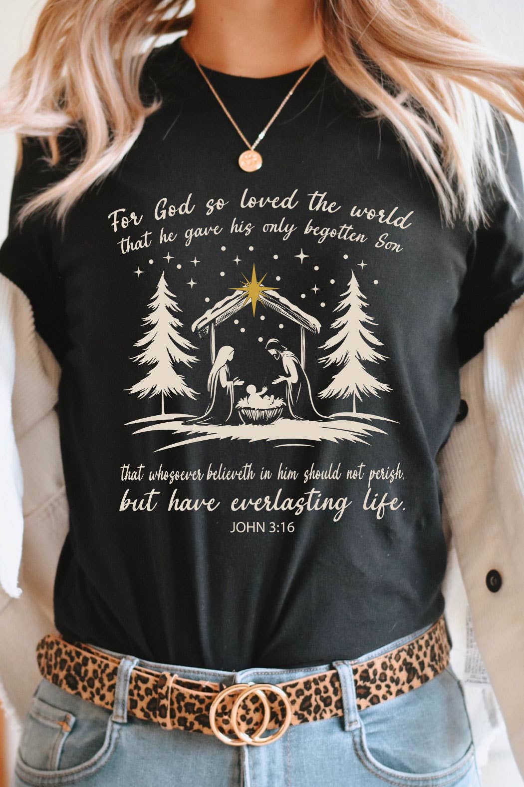 Kissed Apparel - Wholesale Screen Printed T-Shirt - Women's - For God So Loved The world Nativity Graphic Tee0