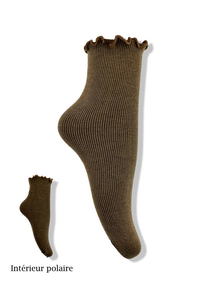 Belle Com'Elle - Venta al por mayor Calcetines para casa - Mujer - Calcetines de forro polar con dobladillo enrollado/W13880