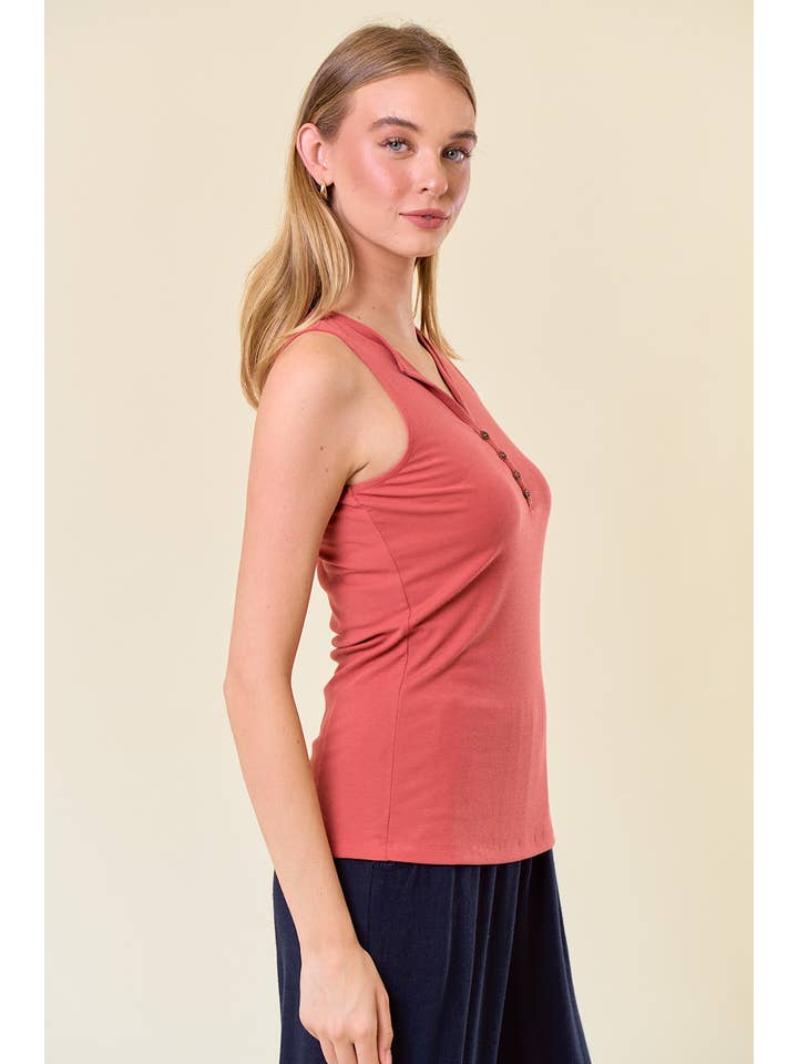 Doe and Rae – wholesale Tank top – Women′s – Henley Knit Tank - 41363T2