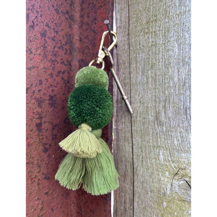 PomPom Galore - Wholesale Keychain - Women's - Pom Pom & Tassel Keyring / Bag charm - Moss Green1