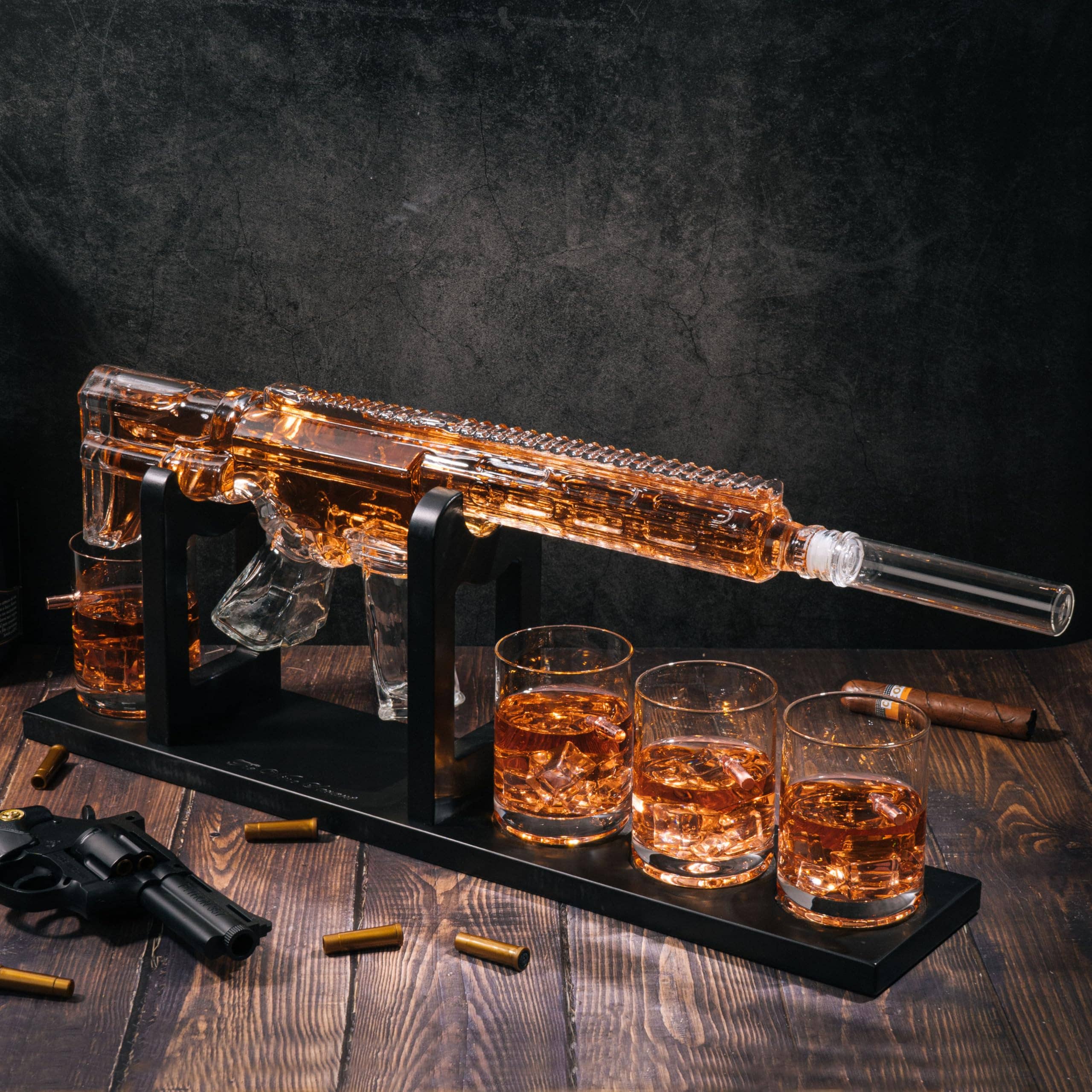The Wine Savant /  Khen Glassware - Wholesale Decanter - AR15 Whiskey Gun Decanter Set 1000 ml & 4 Bullet Glasses7