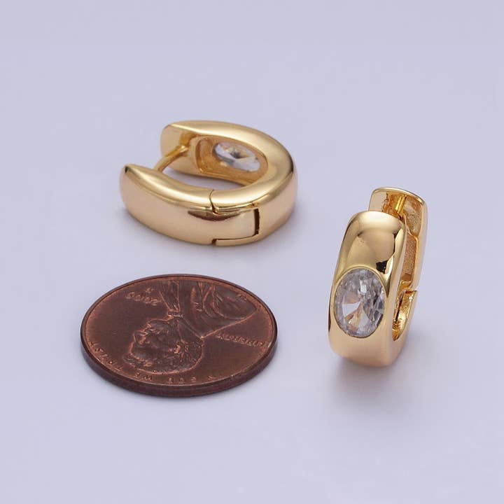 Aim Eternal - Wholesale Huggie Earrings - Gold Filled Clear Oval CZ 15mm Thick Huggie Earrings4