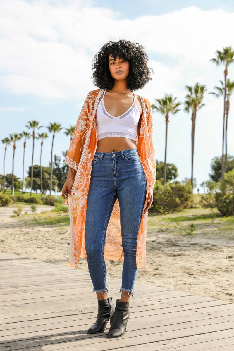 Leto Accessories - Wholesale Kimono - Women's - Contrast Mesh Cotton Lace Longline Kimono 🎀4