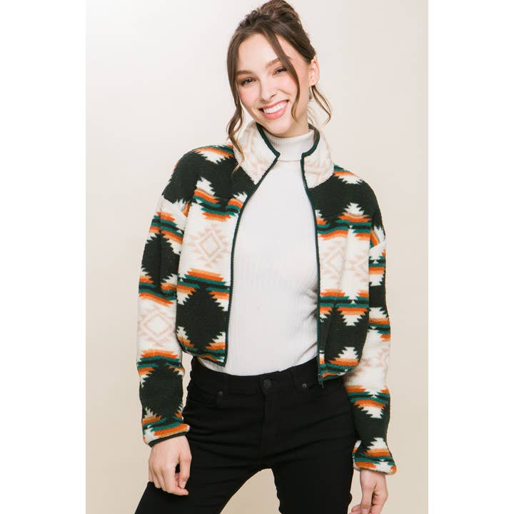 Baie Bleue - Wholesale Jacket - Women's - Aztec Sherpa Full Zip Jacket4