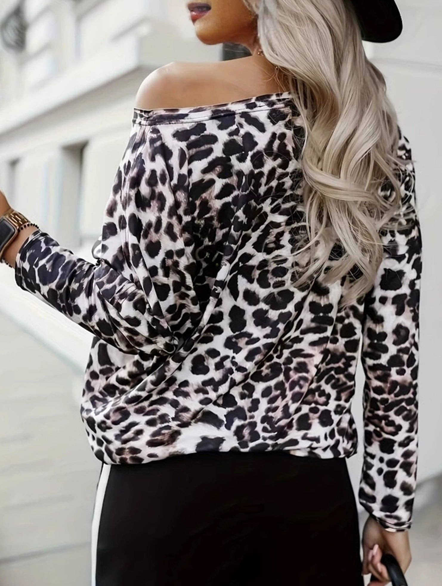 OFF-THE-SHOULDER ONE-SHOULDER LEOPARD PRINT TOP for wholesale on Faire1