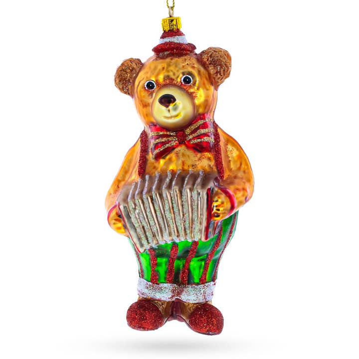 Bear Playing on Accordion Glass Ornament for wholesale by BestPysanky
