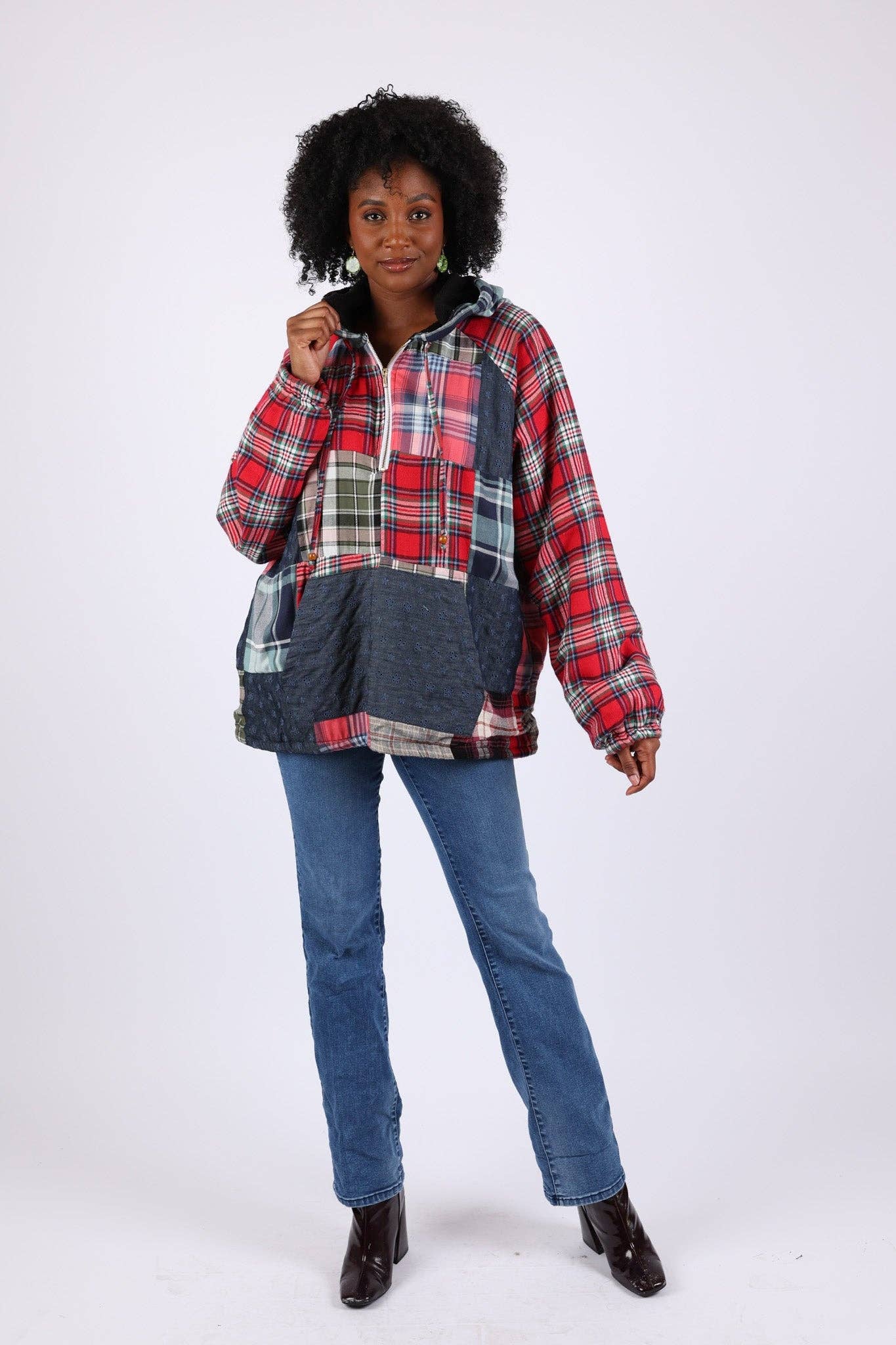 Sacred Threads – wholesale Jacket – Women's – Denim Plaid Pullover Hoodie Jacket5
