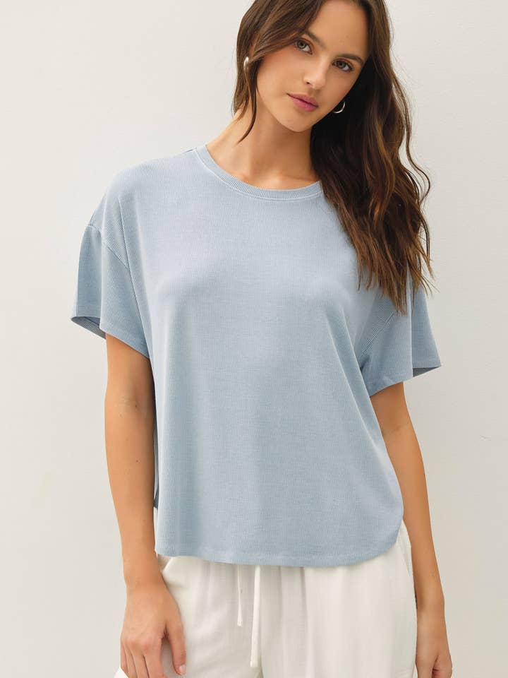 GARMENT DYE RIBBED BOXY FIT T-SHIRT for wholesale by Be Cool