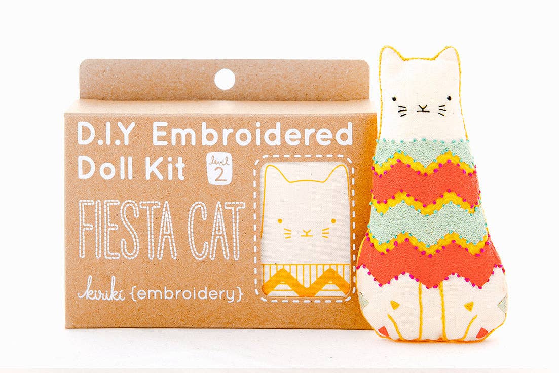 Kiriki Press - Wholesale Embroidery/Cross Stitch Supplies - Fiesta Cat - Embroidery Kit1