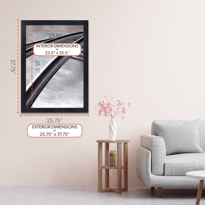 Craig Frames - Wholesale Picture Frame - 24x36 Matte Black Poster Frame with Plexiglass, Wall Hanging