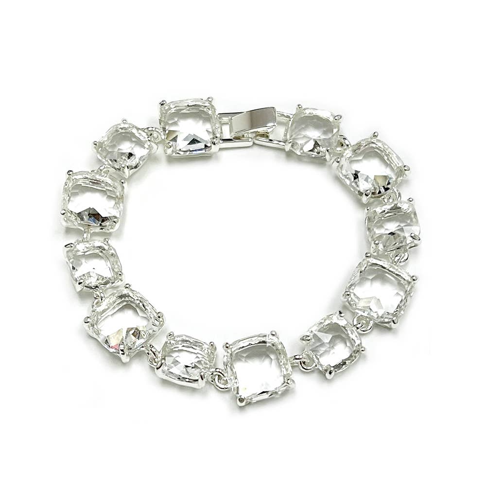 StarryNYC - Wholesale Link & Chain Bracelet - Cushion Cut Glass Crystal Linked Station Bracelet24
