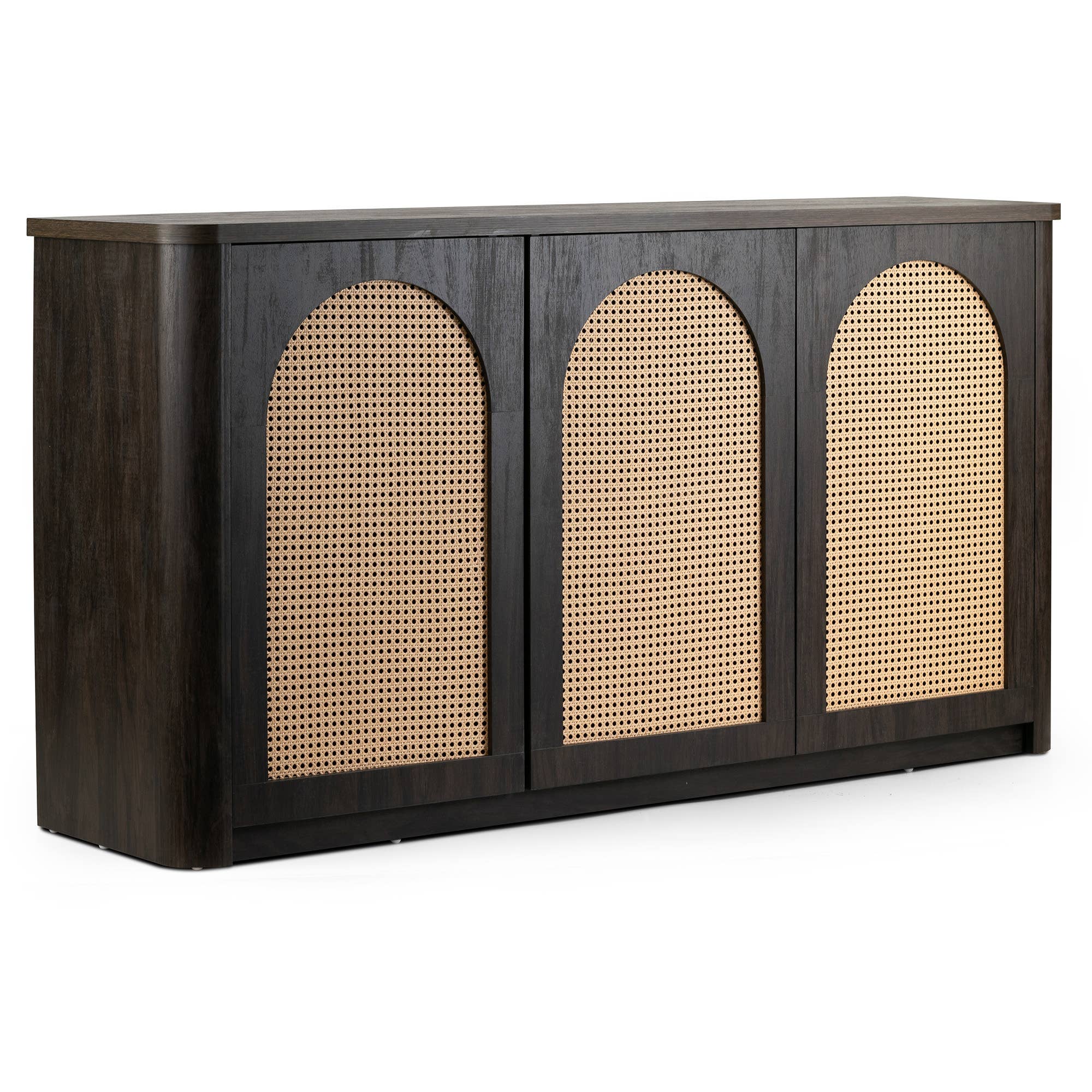 Glamour Home - Wholesale Cabinet - Bistra Brown Walnut Wood Sideboard with Rattan Doors1