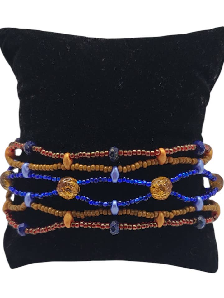 Bracelet Mosaïque Bohème Coucher de Soleil Lapis pour la vente par Tsuga Beadwork