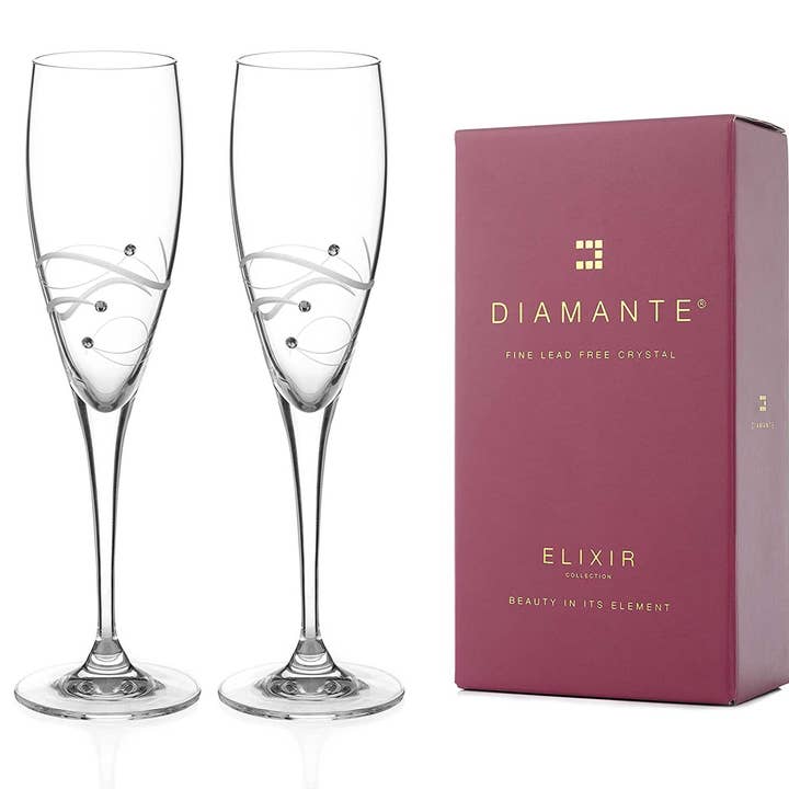 Diamante Swarovski Champagne Flutes Prosecco Glasses Pair ' for wholesale by DIAMANTE
