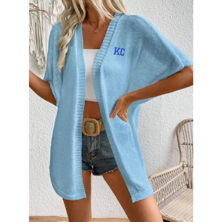 KC Hellblaues Kurzarm-Cardigan Kansas City für den Großhandel von Elby Designs Apparel