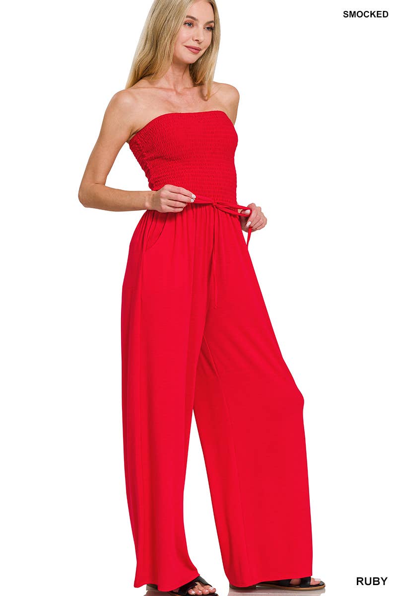 42POPS - Wholesale Jumpsuit - Women's - .0808 Smocked Tube Top Jumpsuit With Pocket SI-271881