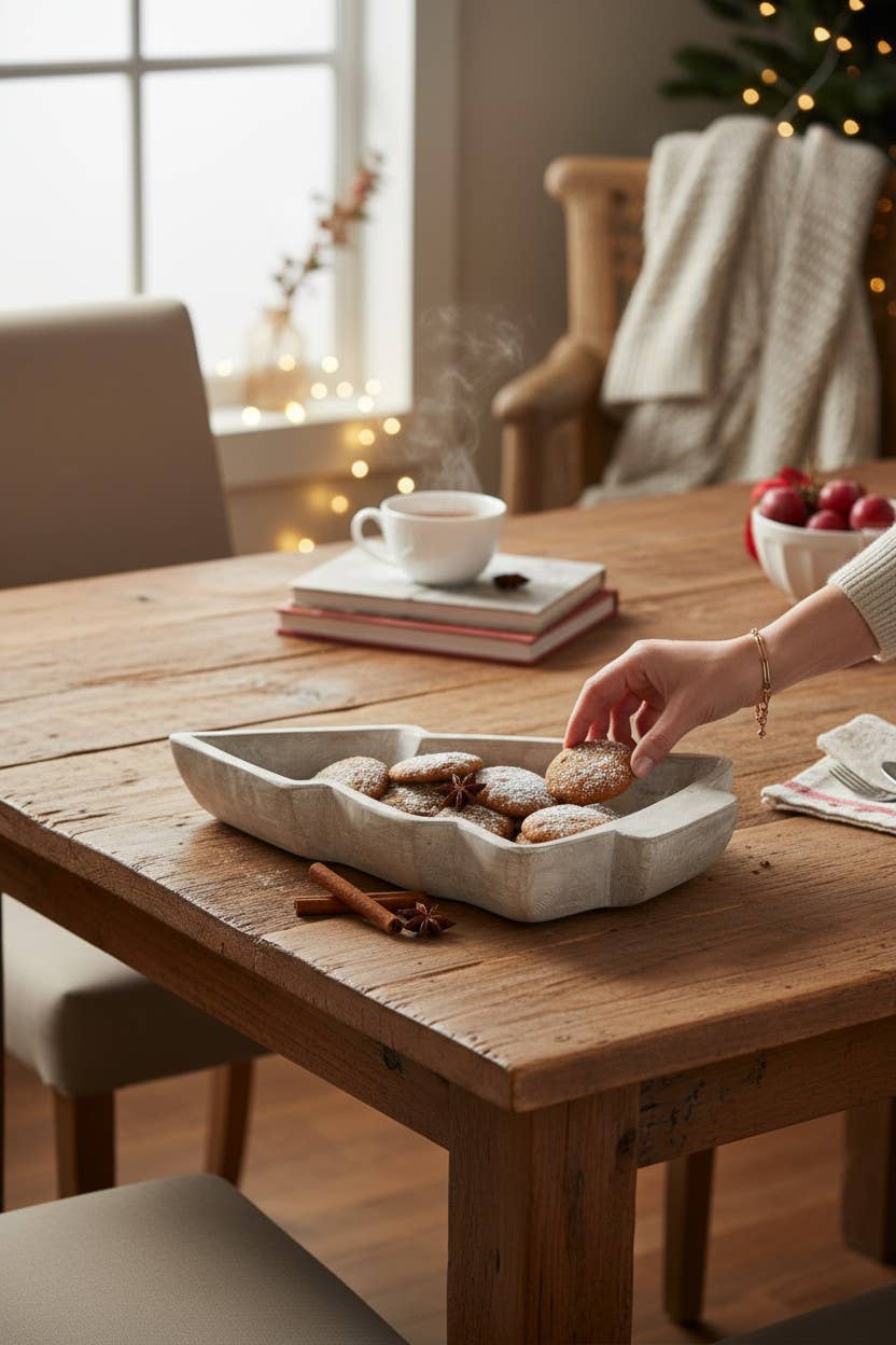 Made Market Co. - Venta al por mayor Bandejas/platos/boles decorativos - Cuenco pequeño para amasar con forma de árbol de Navidad, color blanco lavado2