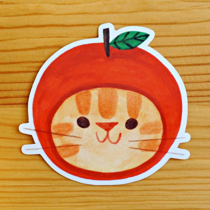 Apple Hat Cat Sticker for wholesale by Nellie Le