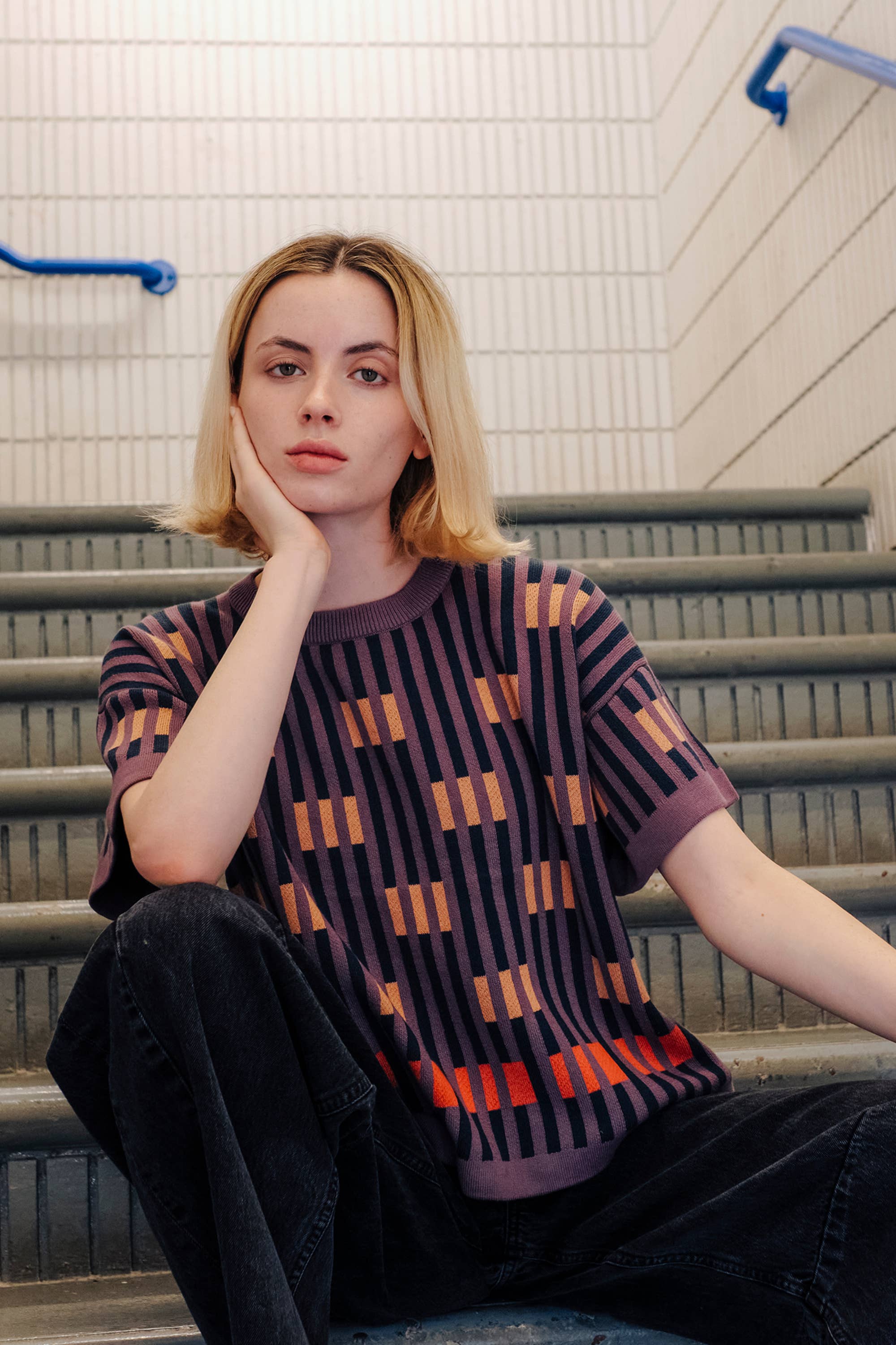 The Endery – wholesale Knitted jumper – Women′s – Bauhaus Short Sleeve Sweater Tee - Rhodolite