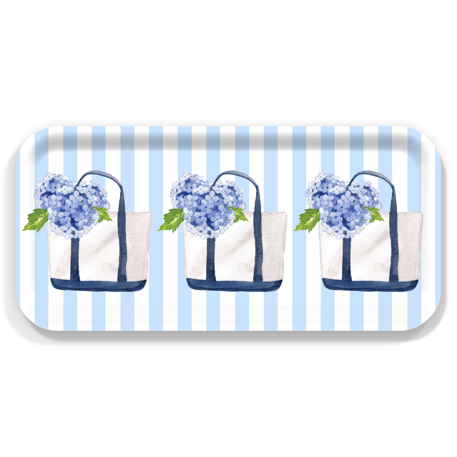 The Muddy Dog - Wholesale Serving Tray - Islesboro Summer Tote With Hydrangeas Serving Tray: 3 Sizes2