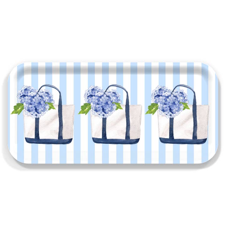 The Muddy Dog - Wholesale Serving Tray - Islesboro Summer Tote With Hydrangeas Serving Tray: 3 Sizes2