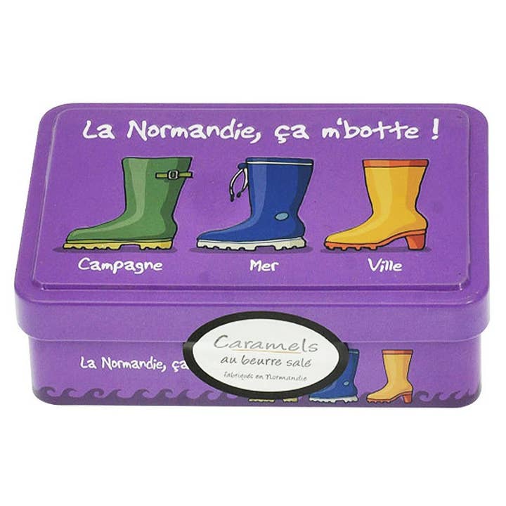 Produits-Normandie - Vente Caramels - Boite de caramels en fer de 100g à motifs - Heula