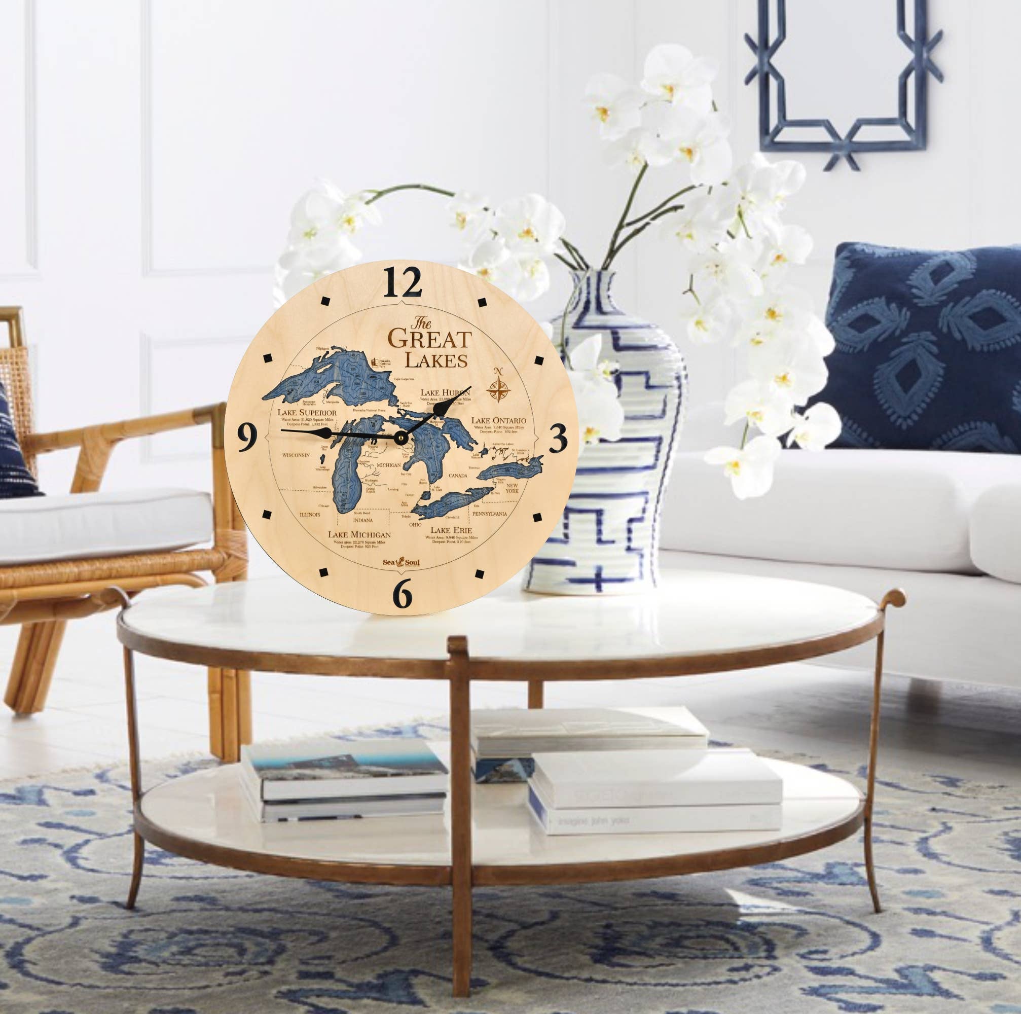 Sea & Soul Nautical Chart Art - Wholesale Muurklok - Great Lakes 3D Nautische kaart houten wandklok - 2 niveaus21