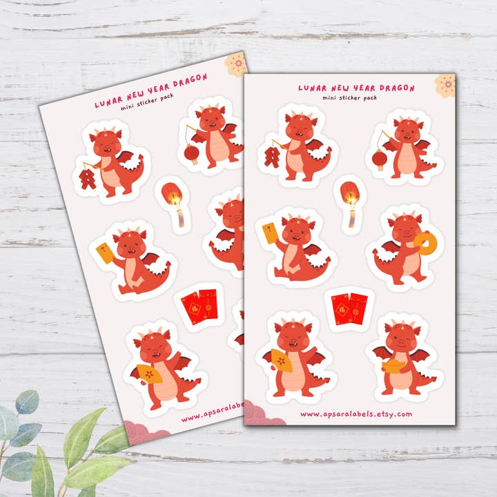 Chinese New Year Sticker, Year Of The Dragon, Sticker Sheets for wholesale by Apsara Labels