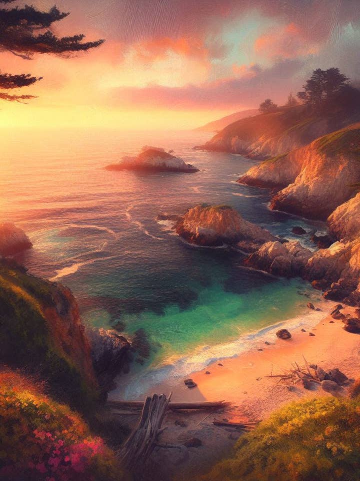 Cove Near The Ocean at Sunset Digital Painting III for wholesale by Keep Calm Collection