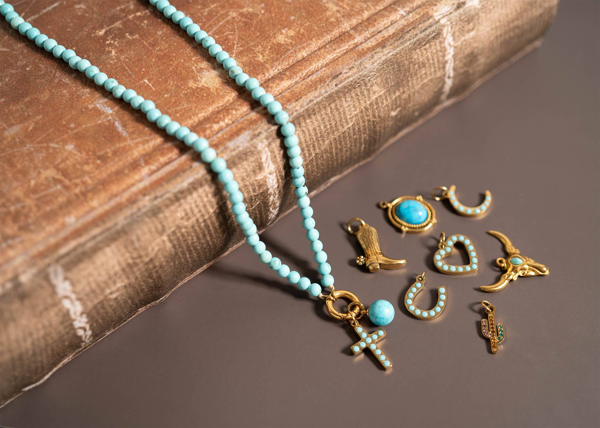 WJW - Wholesale Individuele bedel/hanger - 18K Goud PVD Roestvrij Staal Turkoois Steen Hoefijzer Bedel5