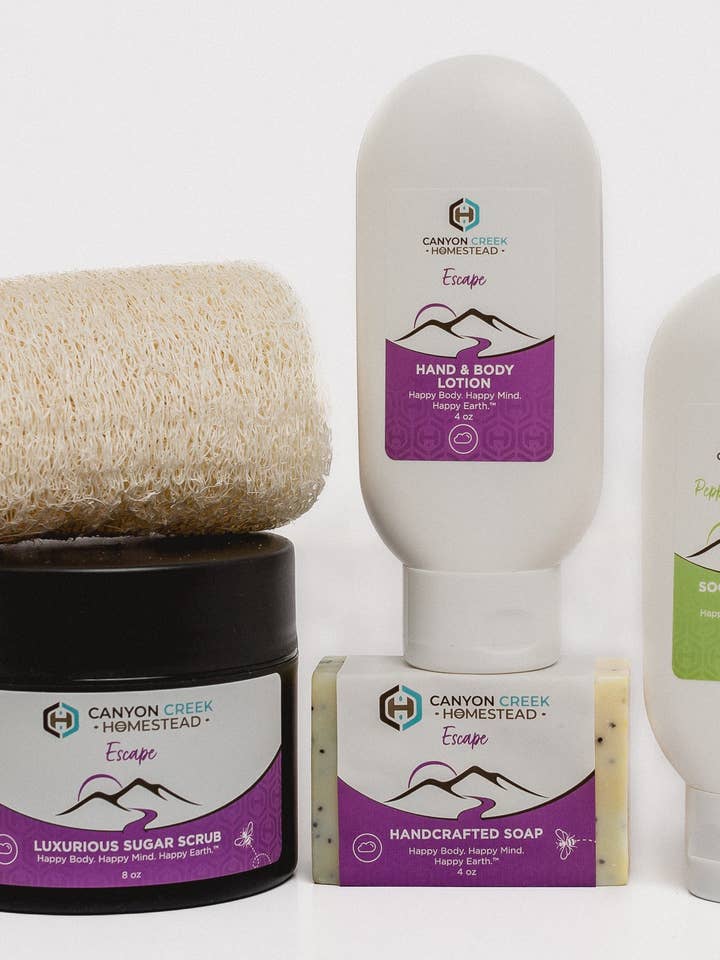 Pamper Her Gift Set Escape Lemongrass Orange Rosemary Eucalyptus for wholesale by Canyon Creek Homestead LLC