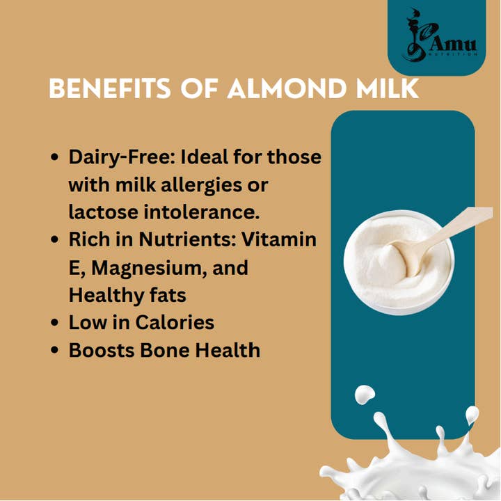 Amu Nutrition - Vendita all'ingrosso Bevanda salutare in polvere - Polvere di Latte di Mandorla –1lb– Senza Lattosio, a Base Vegetale3