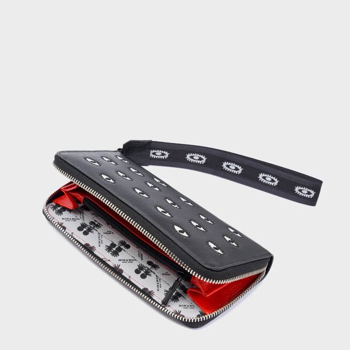 Min & Mon - Vendita all'ingrosso Portafogli - Donna - Portafoglio in Pelle Nera Francis - Ricamo Occhi su Tutto2