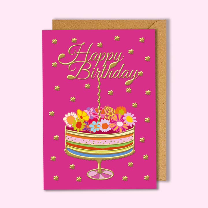 Cartolina con Lamina Dorata Torta di Compleanno per la vendita all'ingrosso da parte di Oditti