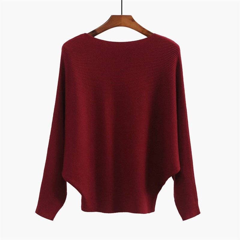 ShieldChic - Wholesale Knit Sweater - Women's - Solid Color One-Word Collar Bat Sleeve Knit Sweater1