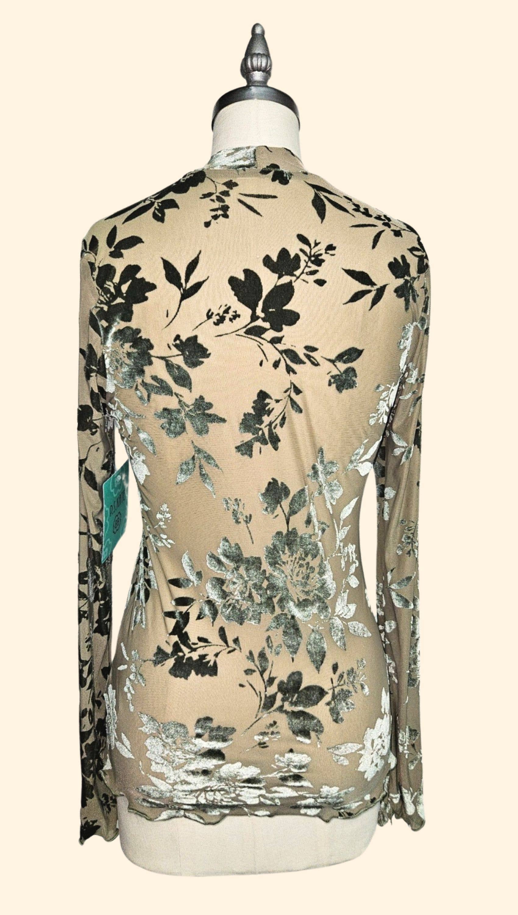 P.S Kate - Wholesale Blouse - Women's - Mesh velvet floral long sleeve top 7177-plus5