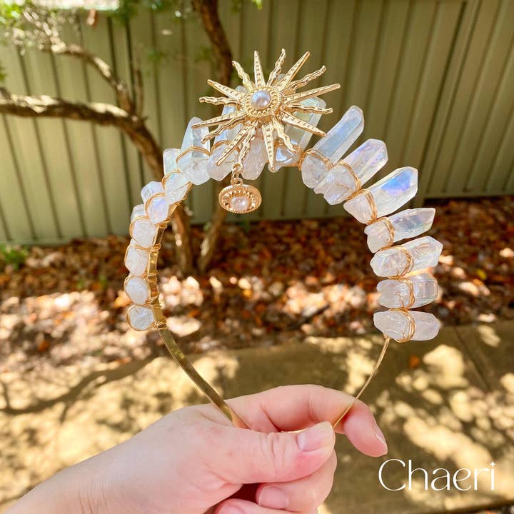 CHAERI - Wholesale Tiara – Women’s - AMATERASU | Clear Crystal Quartz Crown with Sun Charm2