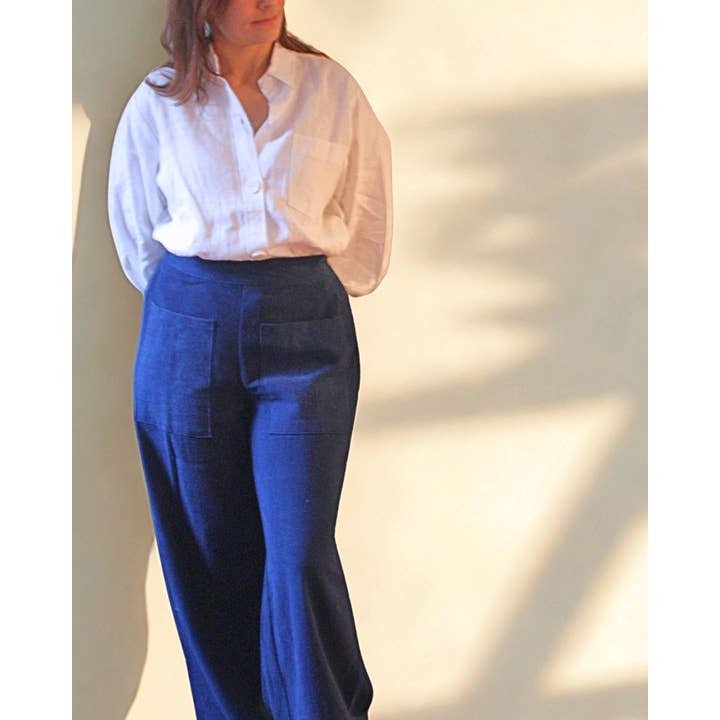 Calças femininas em índigo verdadeiro – Corte largo por atacado de Dame Pach Bangkok