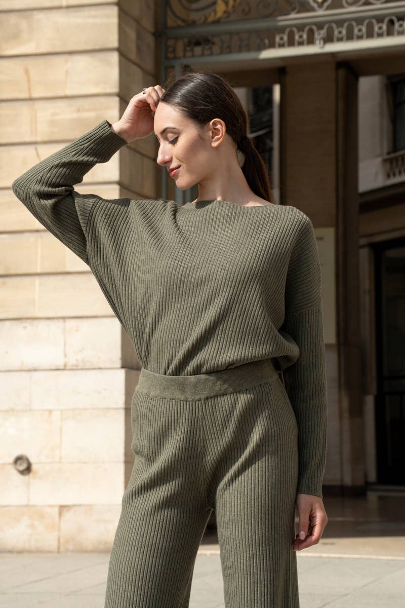 Happy look – Engroshandel Top- og buksesæt (IKKE Loungewear) - Dame – Ribstrikket Kvinde Sæt – Lige Bukser & Sweater12