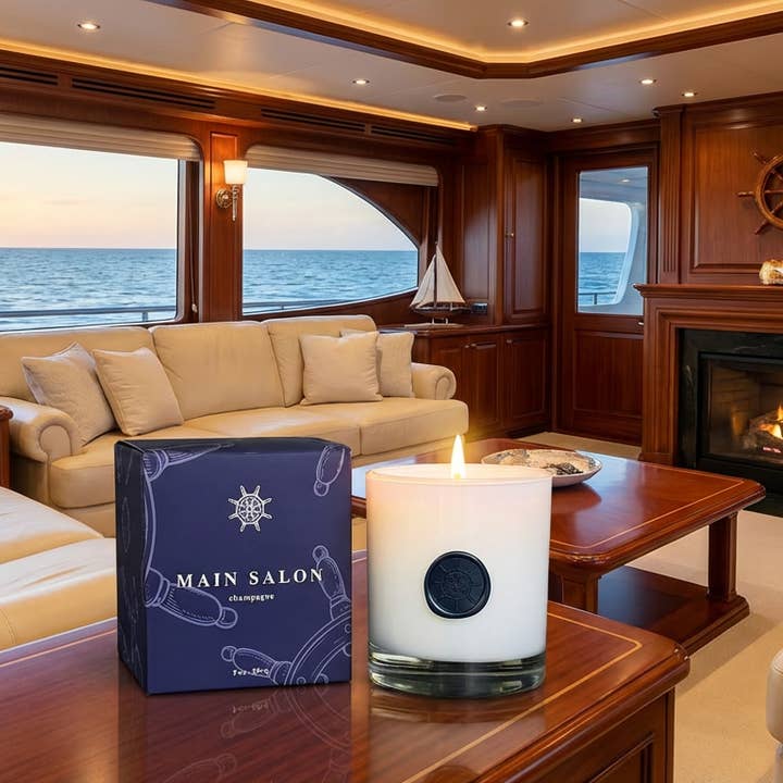 MAIN SALON - Yacht Life 9 oz candle (champagne) for wholesale by Scents of Sicily