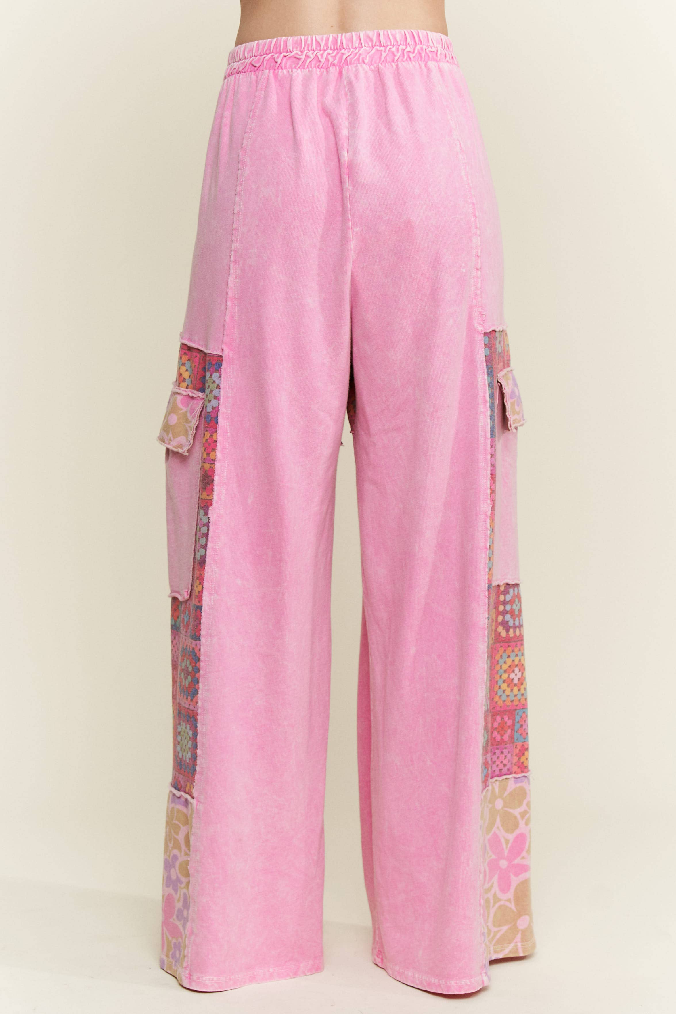 J.Her - Wholesale Pants - Women's - MineralWash Boho Crochet Floral Printed Pants HP575814